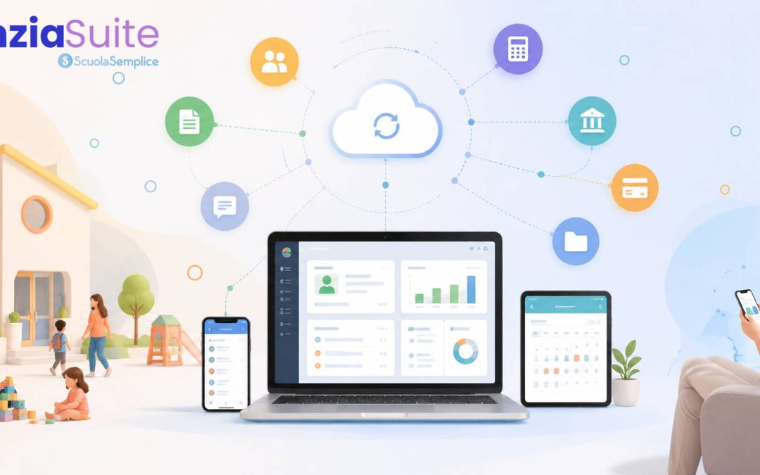 Ecosistema digitale per nidi e scuole dell'infanzia con gestionale, app per le famiglie, amministrazione integrata e servizi educativi connessi.