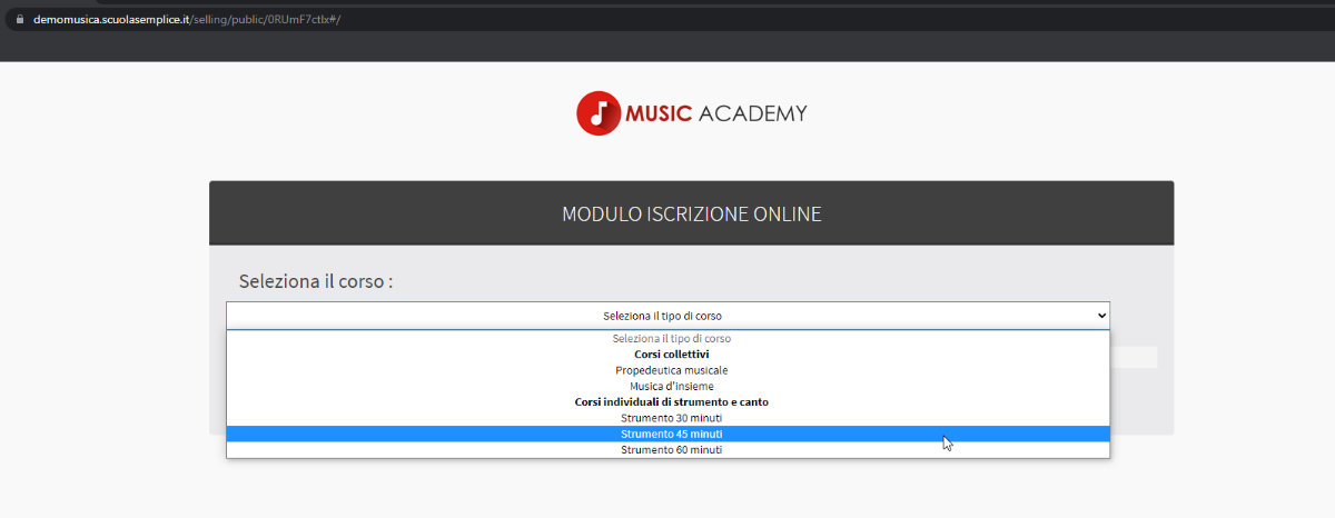 modulo iscrizione online corsi di musica